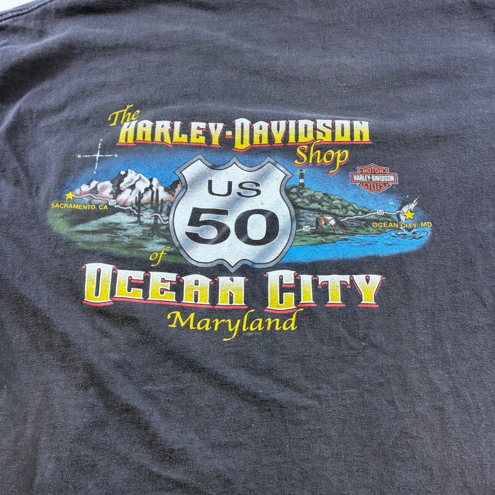 Harley Davidson Ocean City Maryland US 50 Pocket Graphic T-Shirt Mens L VTG